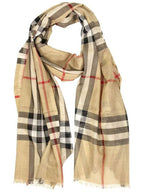 Burberry Light Check Wool Silk Scarf Beige