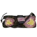FENDI Zucca Canvas Flower Mamma Baguette Shoulder Bag Nylon Brown48605