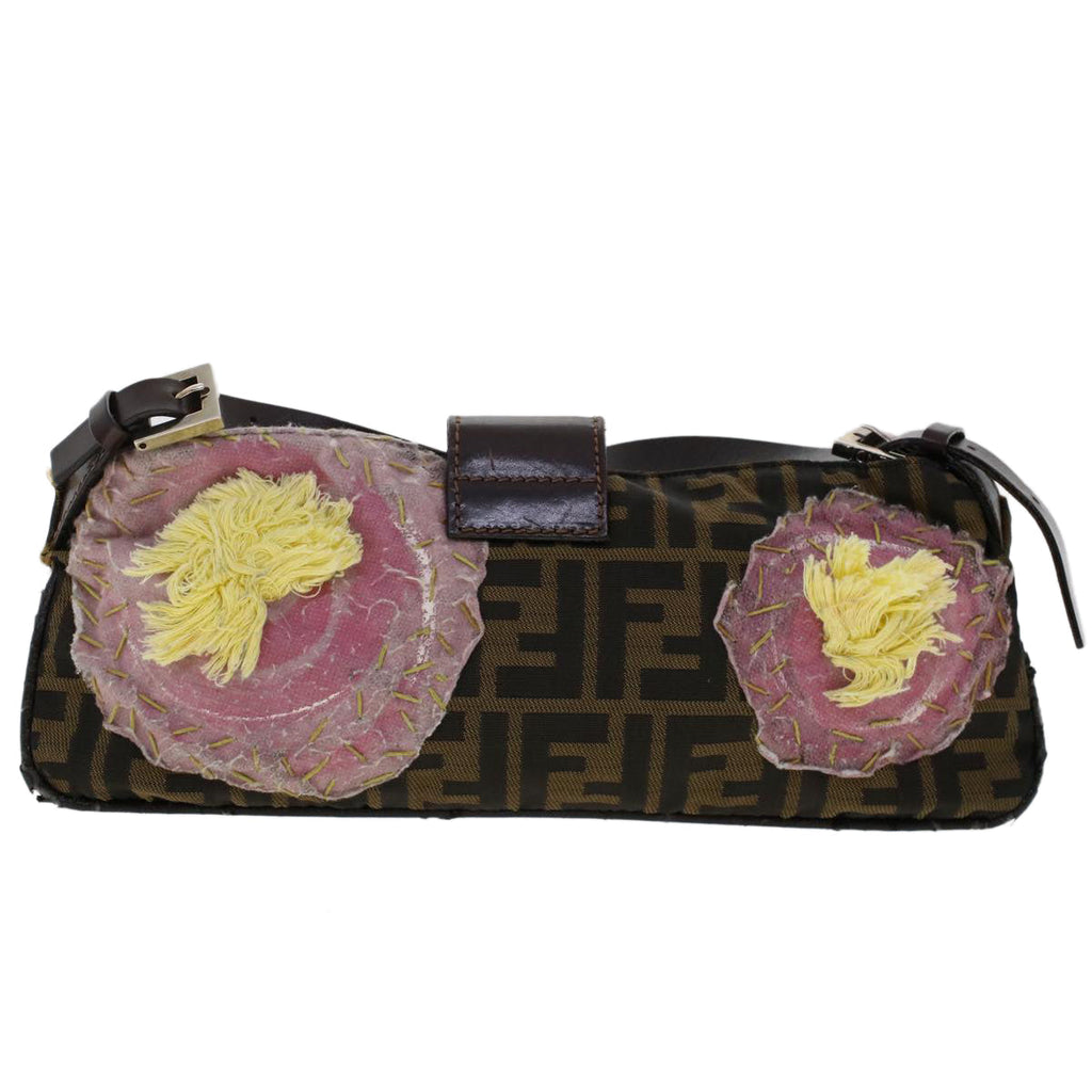FENDI Zucca Canvas Flower Mamma Baguette Shoulder Bag Nylon Brown48605