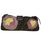 FENDI Zucca Canvas Flower Mamma Baguette Shoulder Bag Nylon Brown48605