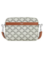 CELINE Triomphe Canvas Calfskin Small Messenger Cross Bag Ecru