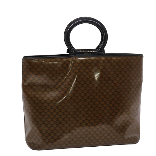 CELINE Macadam Canvas Hand Bag Enamel Brown Black  48889