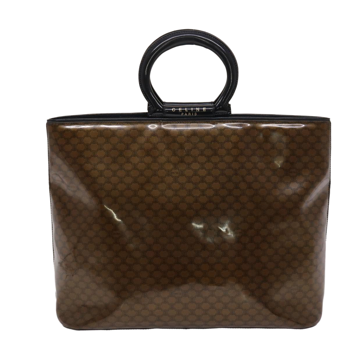 CELINE Macadam Canvas Hand Bag Enamel Brown Black  48889