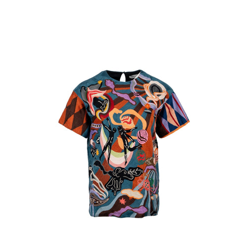 Dior Size 36 Artist Embroidery Blouse T-shirt Cotton Multicolour