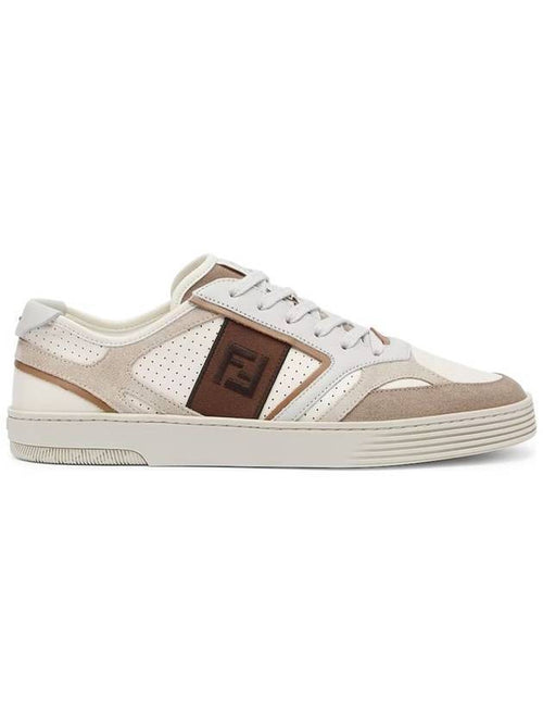 Fendi Step Leather Low Top Sneakers Beige