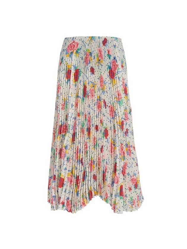 Balenciaga flower dot print pleated skirt beige