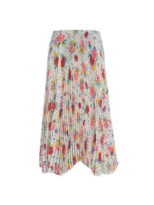 Balenciaga flower dot print pleated skirt beige