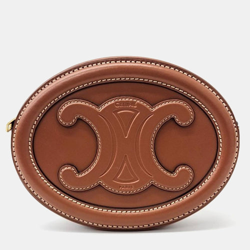Celine Burnt Leather Oval Pulse Crossbody Bag