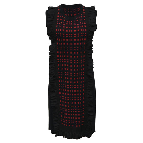 Fendi Checkered Ruffle Detail Mini Dress in Black and Red Viscose