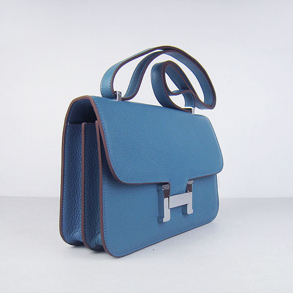 Hermes calf Leather Message Bag H020 blue silver