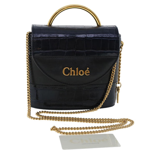 Chloe Abbey Rock Chain Hand Bag Calf leather Navy 49116A