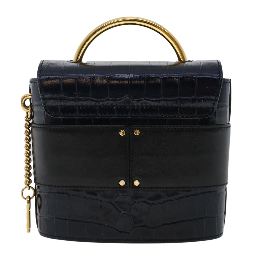 Chloe Abbey Rock Chain Hand Bag Calf leather Navy 49116A