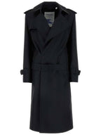 Burberry Belted Long Silk Blend Trench Coat Black