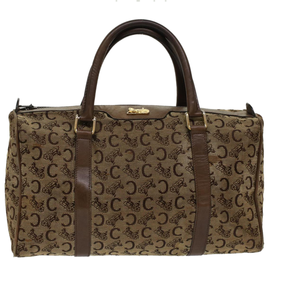 CELINE C Macadam Canvas Hand Bag Canvas Leather Brown Beige  49314
