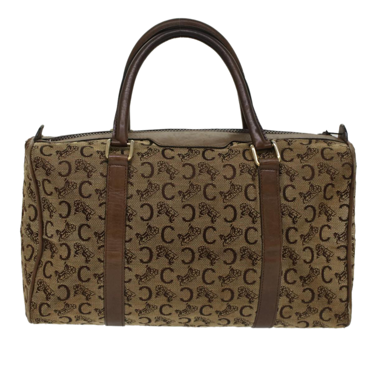 CELINE C Macadam Canvas Hand Bag Canvas Leather Brown Beige  49314