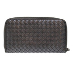 BOTTEGA VENETA INTRECCIATO Long Wallet Leather Gray Auth 49386