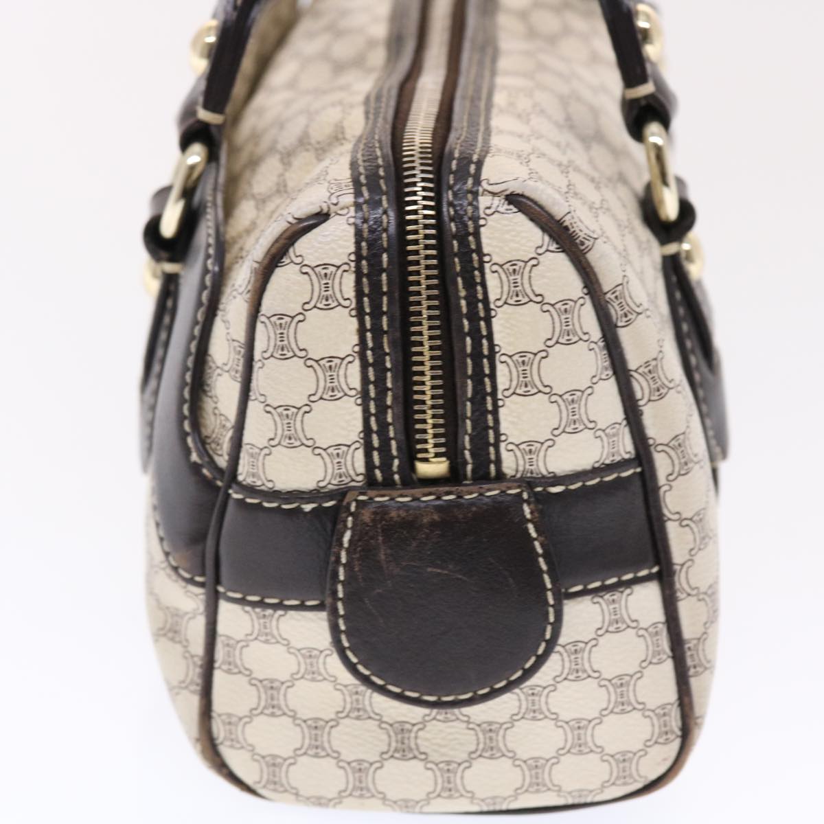 CELINE Macadam Canvas Shoulder Bag PVC Leather Cream Auth 49470
