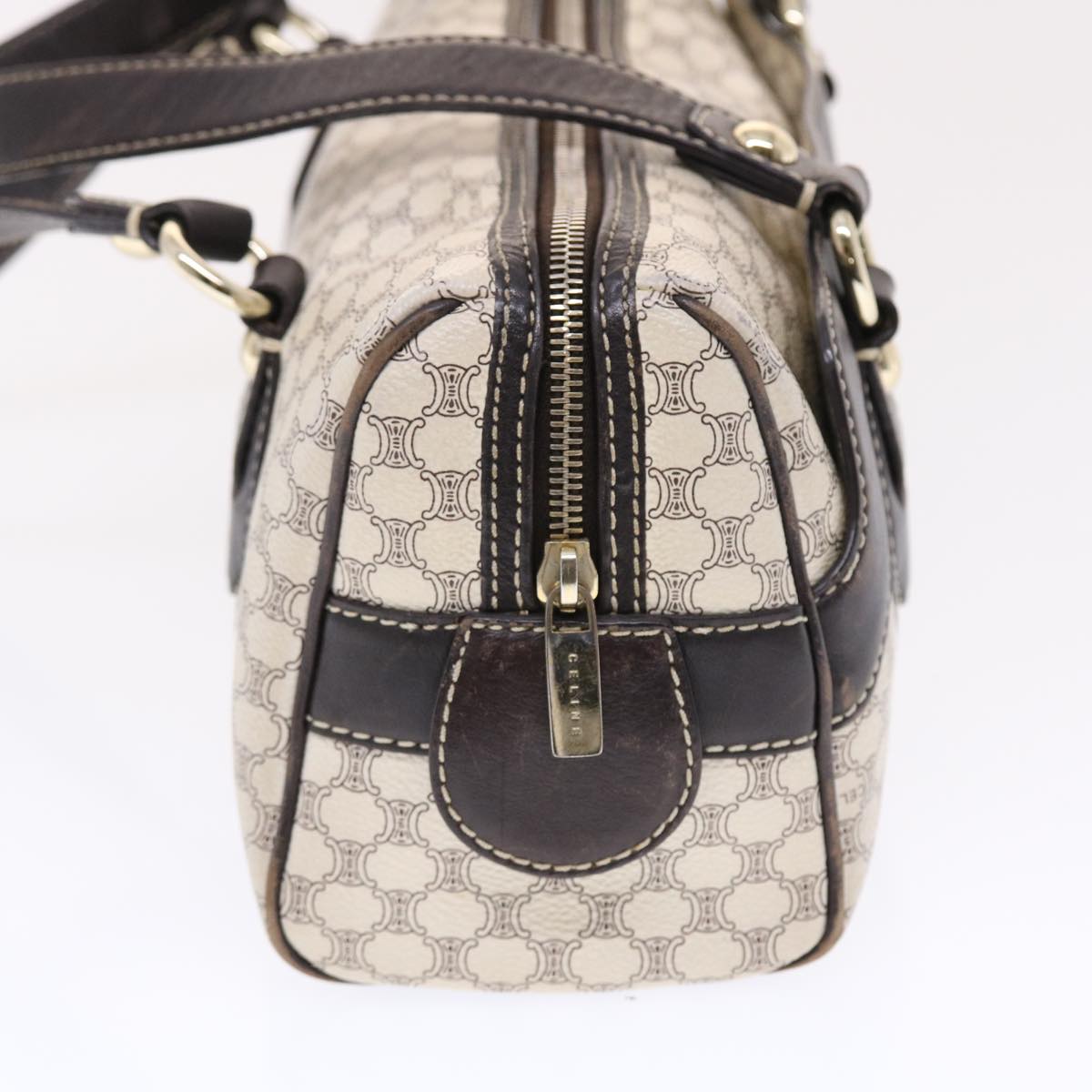 CELINE Macadam Canvas Shoulder Bag PVC Leather Cream Auth 49470