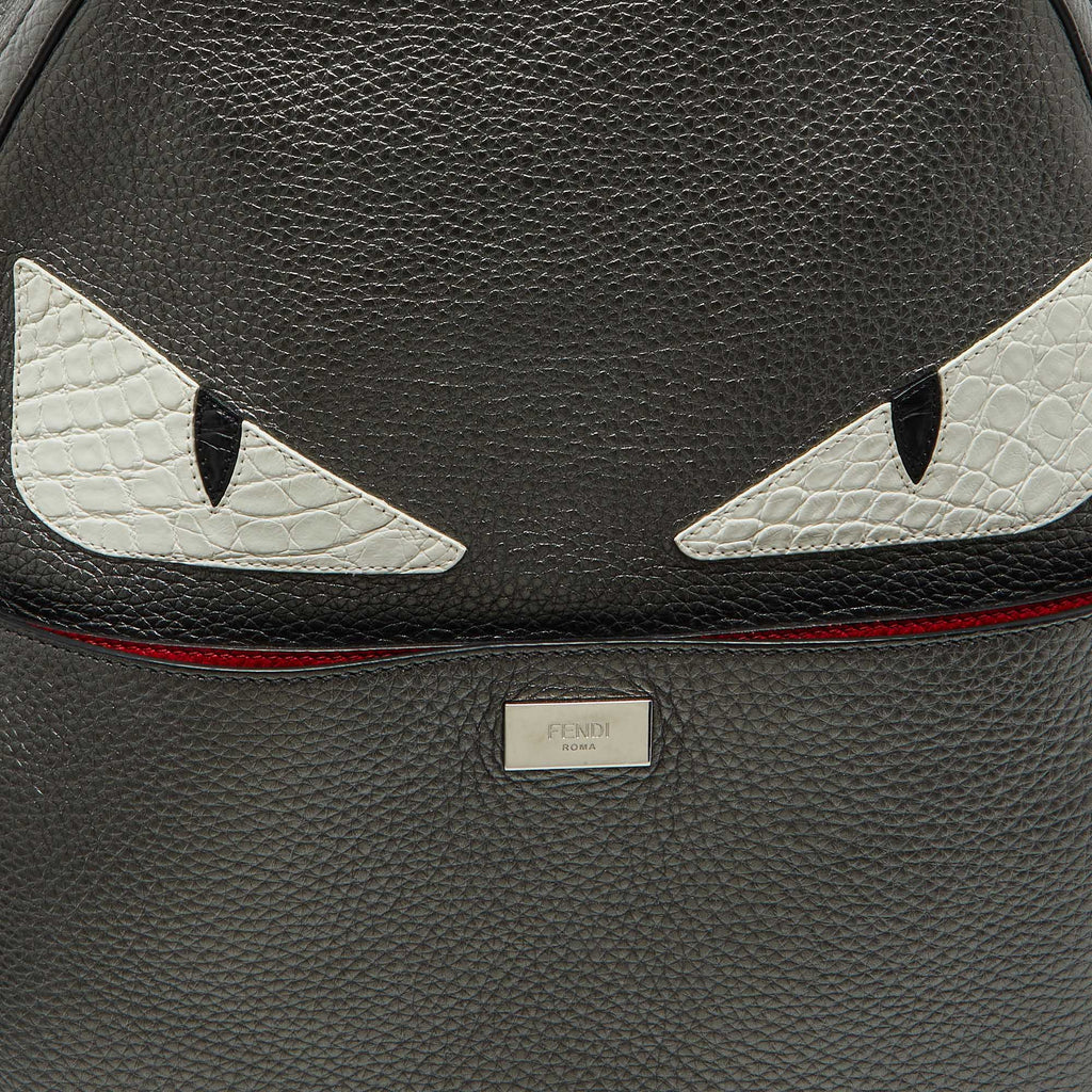 Fendi Metallic Grey Leather Monster Eyes Rounded Backpack