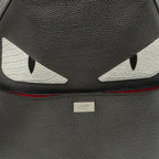 Fendi Metallic Grey Leather Monster Eyes Rounded Backpack