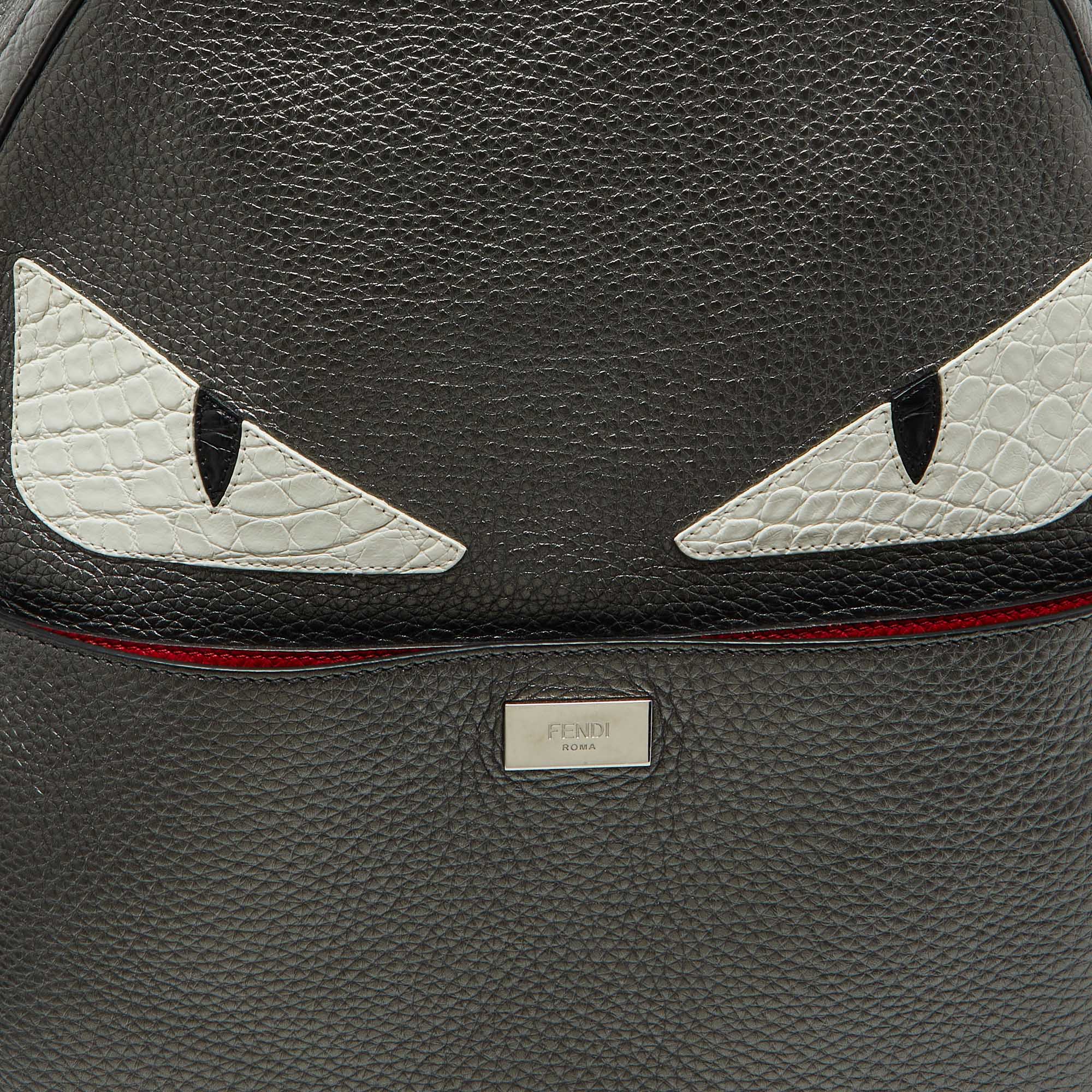Fendi Metallic Grey Leather Monster Eyes Rounded Backpack