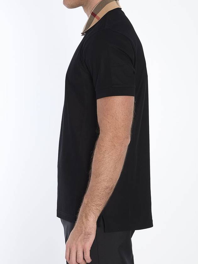 Burberry Check Collar Cotton Polo Shirt Black