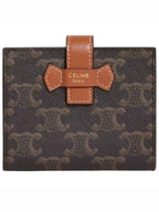 CELINE Triomphe Canvas Lambskin Small Strap Half Wallet Tan