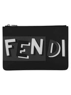 Fendi Logo Leather Clutch Bag Black