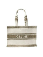 CELINE Striped Textile Logo Jacquard Large Cabas Thais Tote Bag Tobacco