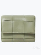Bottega Veneta Intrecciato Tri-Fold Zip Half Wallet Khaki Green