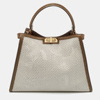 Fendi Khaki/white Perforated Leather Large X Lite Peekaboo Top Handle Bag