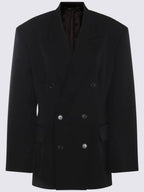 Balenciaga Cinched Double Breasted Wool Jacket Black