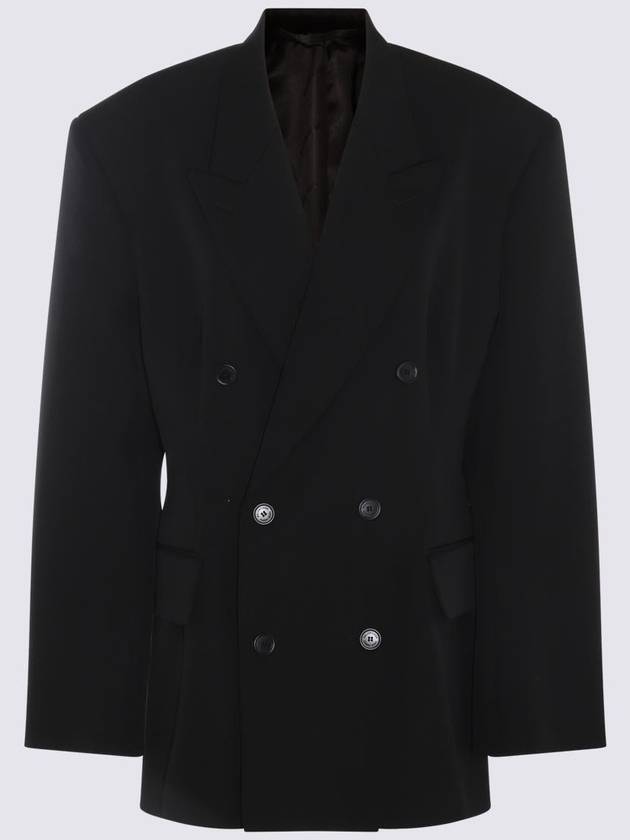 Balenciaga Cinched Double Breasted Wool Jacket Black