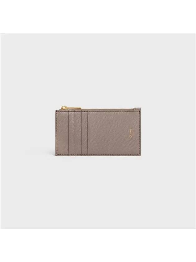 CELINE Essential Zipper Compact Grain Calfskin Card Wallet Pebble