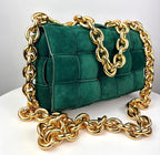 Bottega Veneta Chain Cassette Padded Suede Shoulder Bag Green