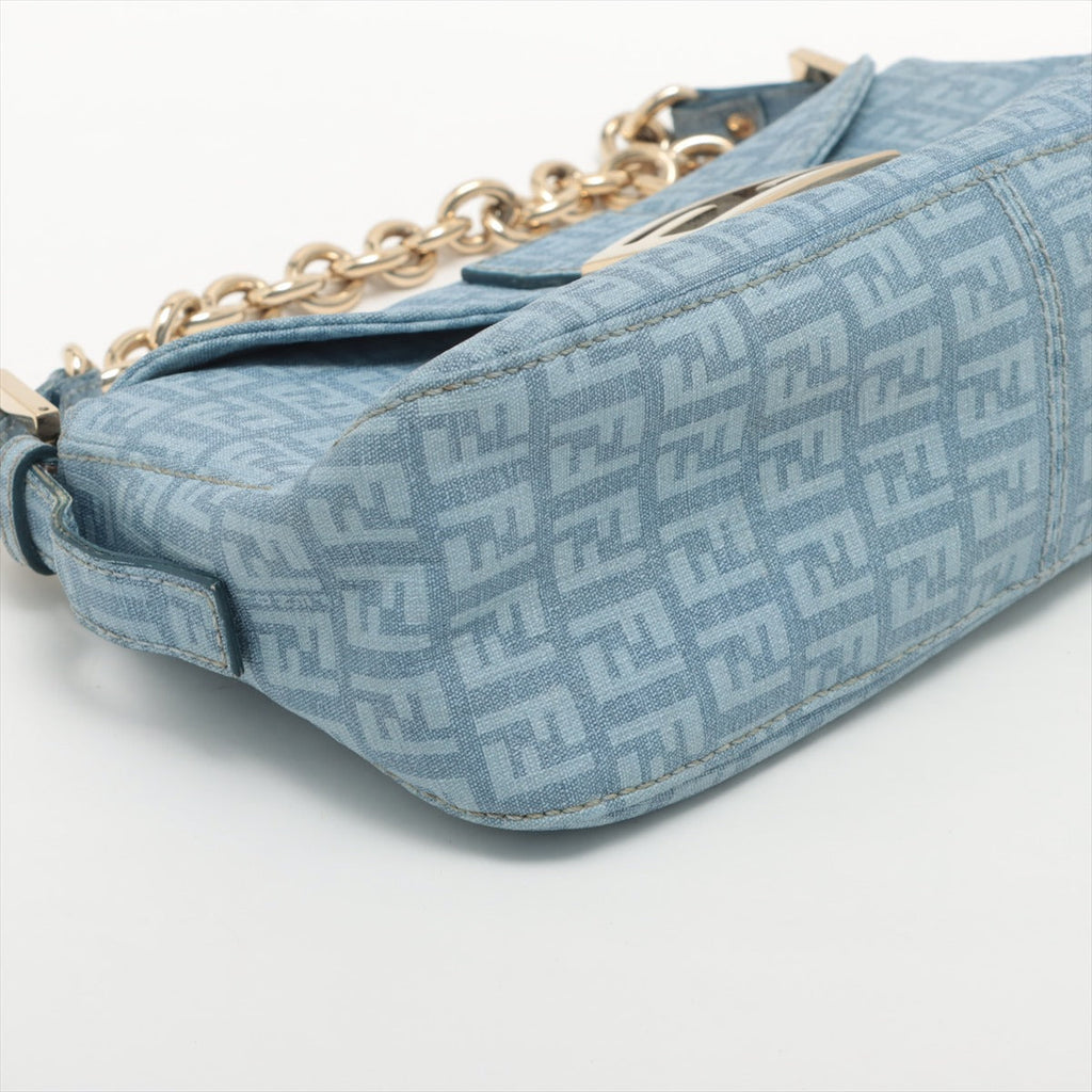 Fendi Blue Zucchino Coated Canvas Baguette Bag
