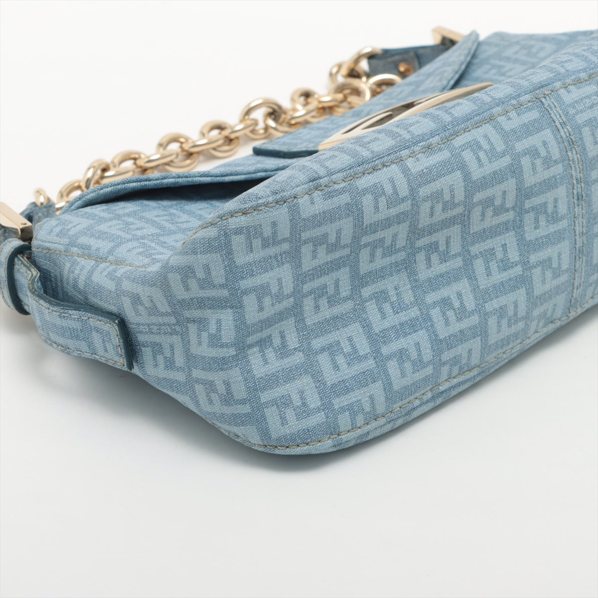 Fendi Blue Zucchino Coated Canvas Baguette Bag