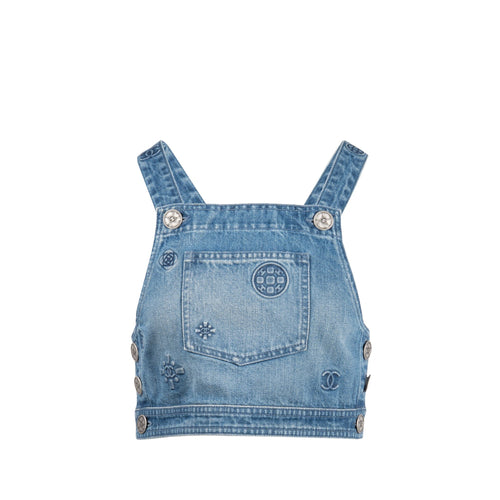 Chanel Size 34 Coco Mark Button Tank Top Denim Blue SHW