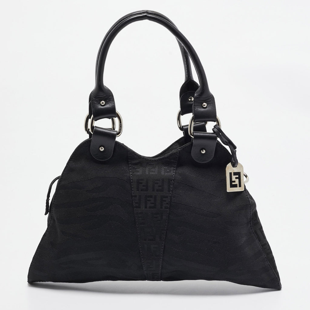 Fendi Black Zuchinno Fabric And Leather Devil Trapezio Tote