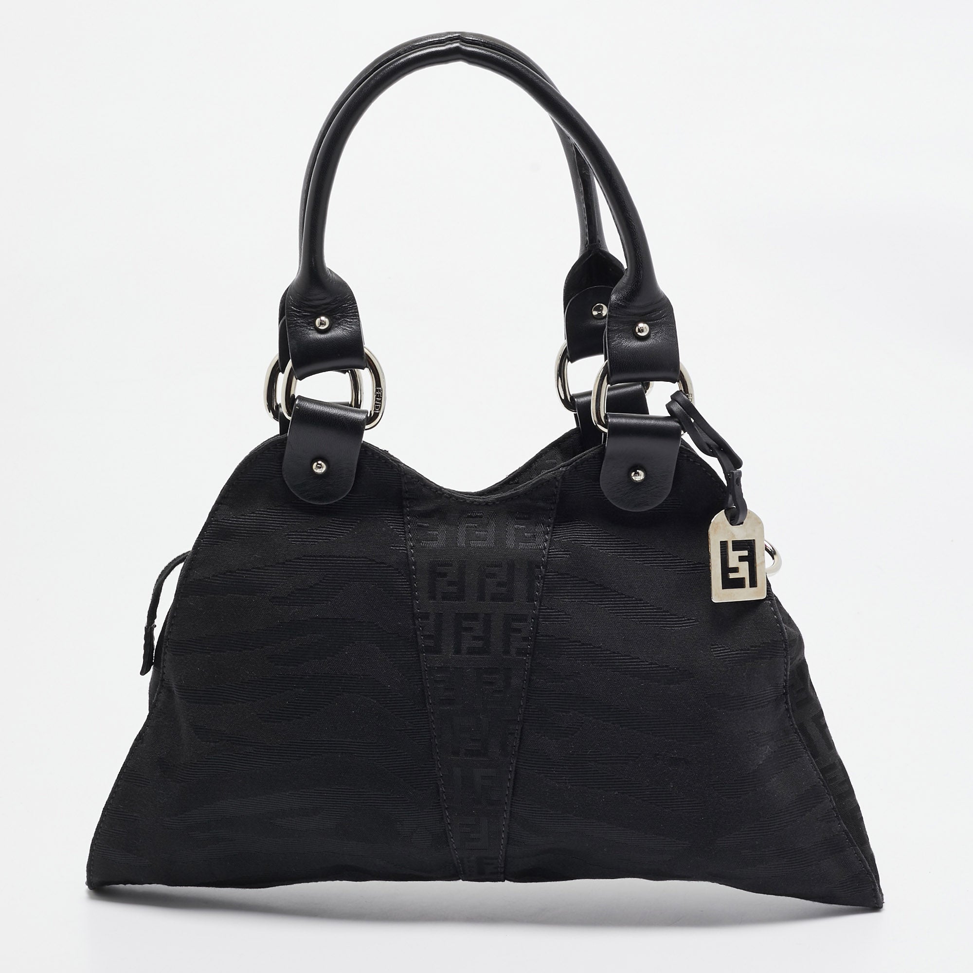Fendi Black Zuchinno Fabric And Leather Devil Trapezio Tote