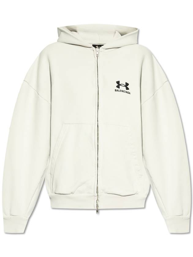 Balenciaga Embroidered Logo Hoodie Zip-Up Grey
