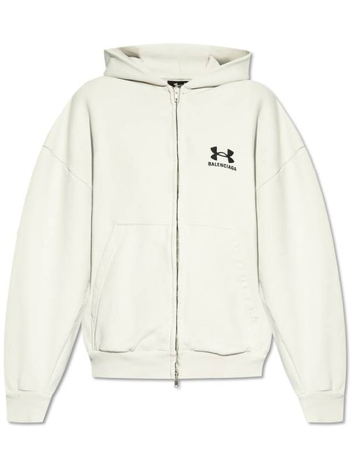 Balenciaga Embroidered Logo Hoodie Zip-Up Grey