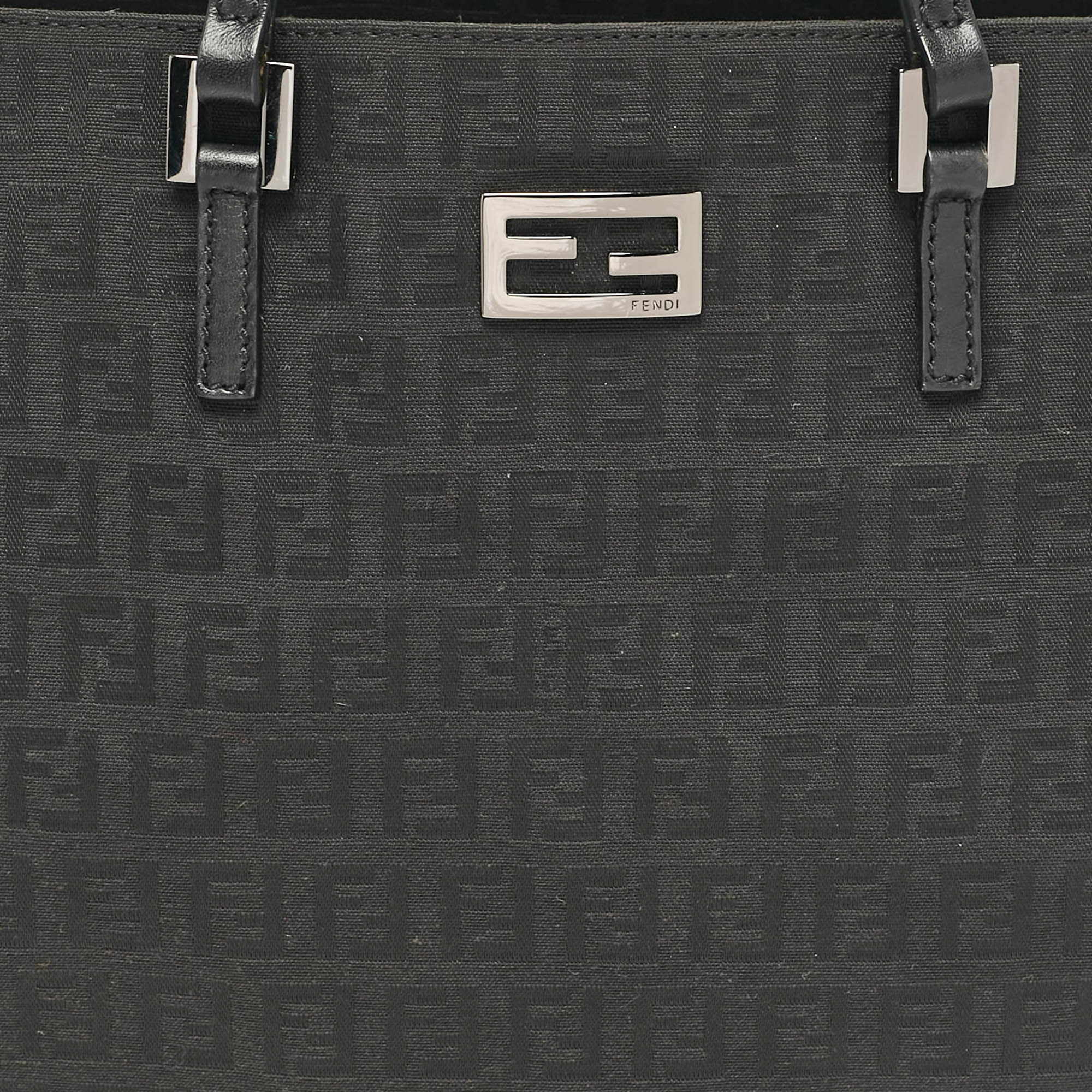 Fendi Black Zucchino Fabric And Leather Tote