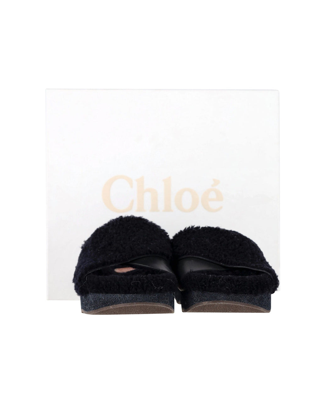 Chloe Wavy Slides in Black Shearling and Leather