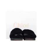 Chloe Wavy Slides in Black Shearling and Leather