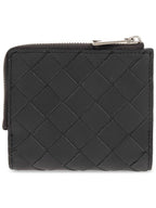 Bottega Veneta Intrecciato Bifold Calfskin Half Wallet Blue Black
