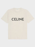 CELINE Loose Cotton Jersey Short Sleeve T-Shirt Beige