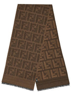 Fendi Logo Intarsia Wool Silk Scarf Brown