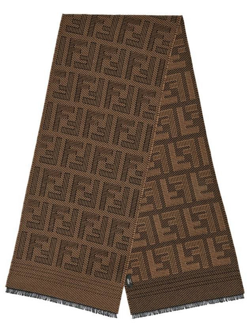 Fendi Logo Intarsia Wool Silk Scarf Brown