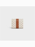 CELINE Triomphe Canvas Lambskin Trifold Small Half Wallet White Tan